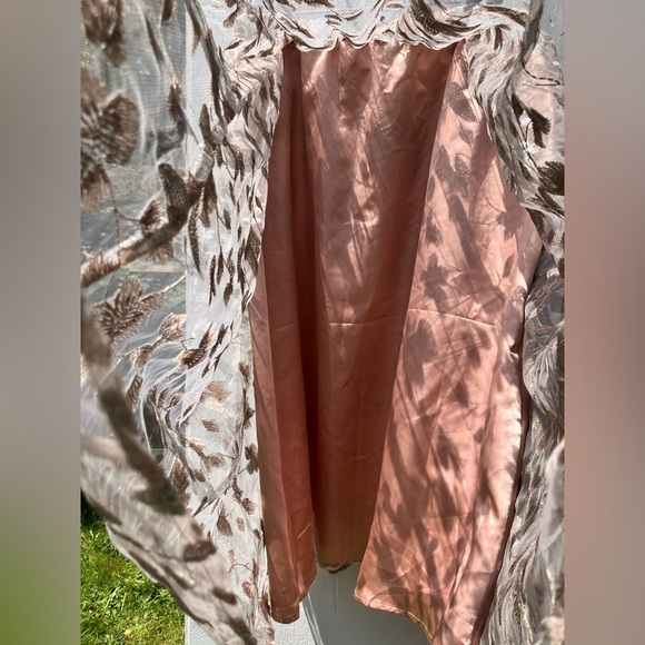 Anne Klein Floral Sequin Lace Mesh Elastic Waist Midi Skirt Pink Silver Sz L - Picture 5 of 15